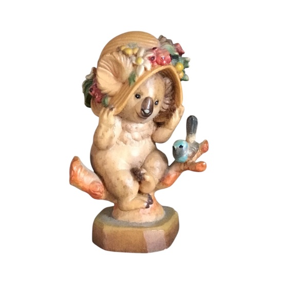 Vintage ANRI Other - Vintage ANRI Sarah Kay Wooden 3” Koala Bear With Hat Figurine Made in Italy